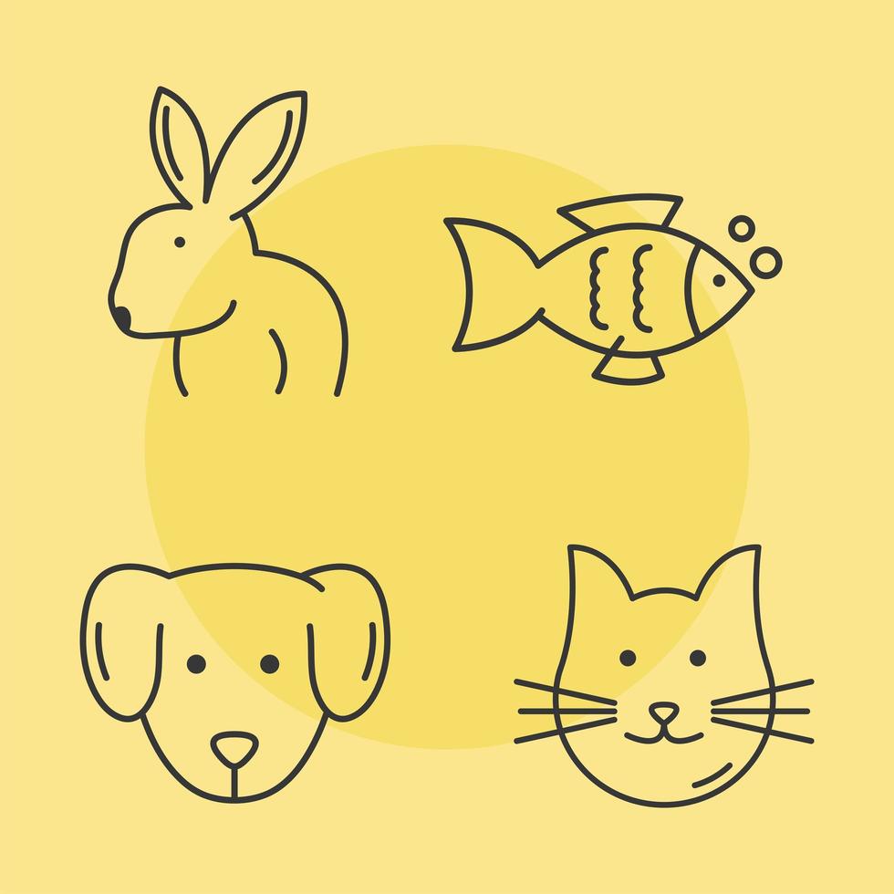 quatre icônes d'animaux de compagnie vecteur