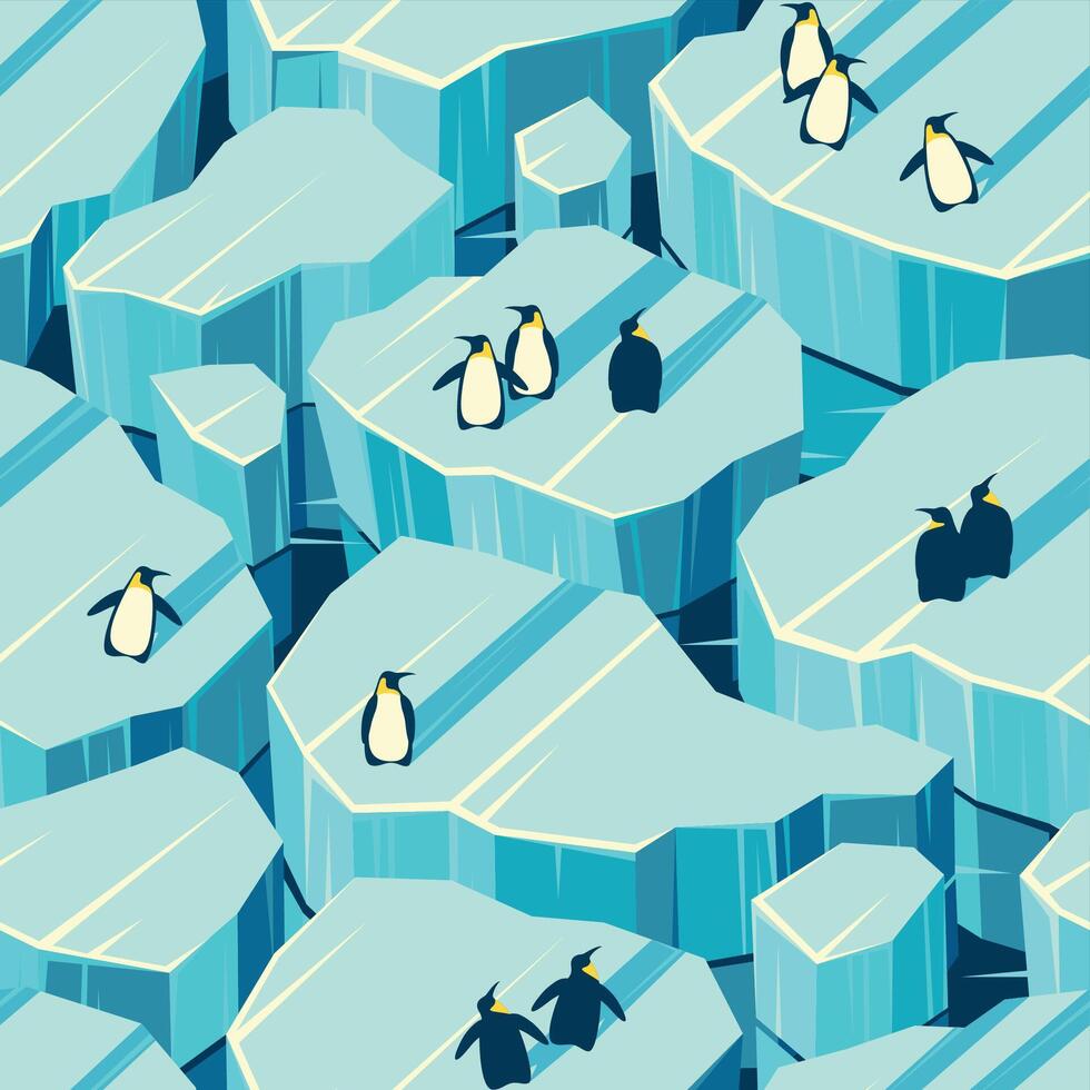Arctique sans couture modèle avec pingouins sur icebergs vecteur