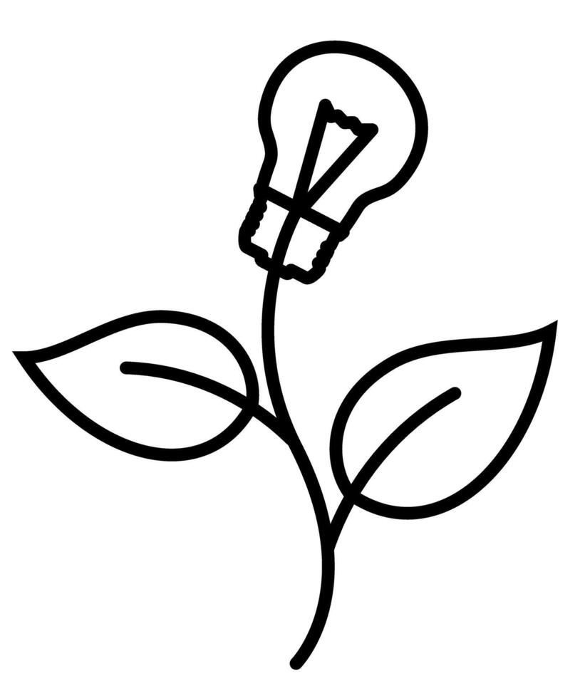 électrique lumière ampoule illuminé sur tige de plante avec feuilles. éco idée métaphore. éco énergie vecteur