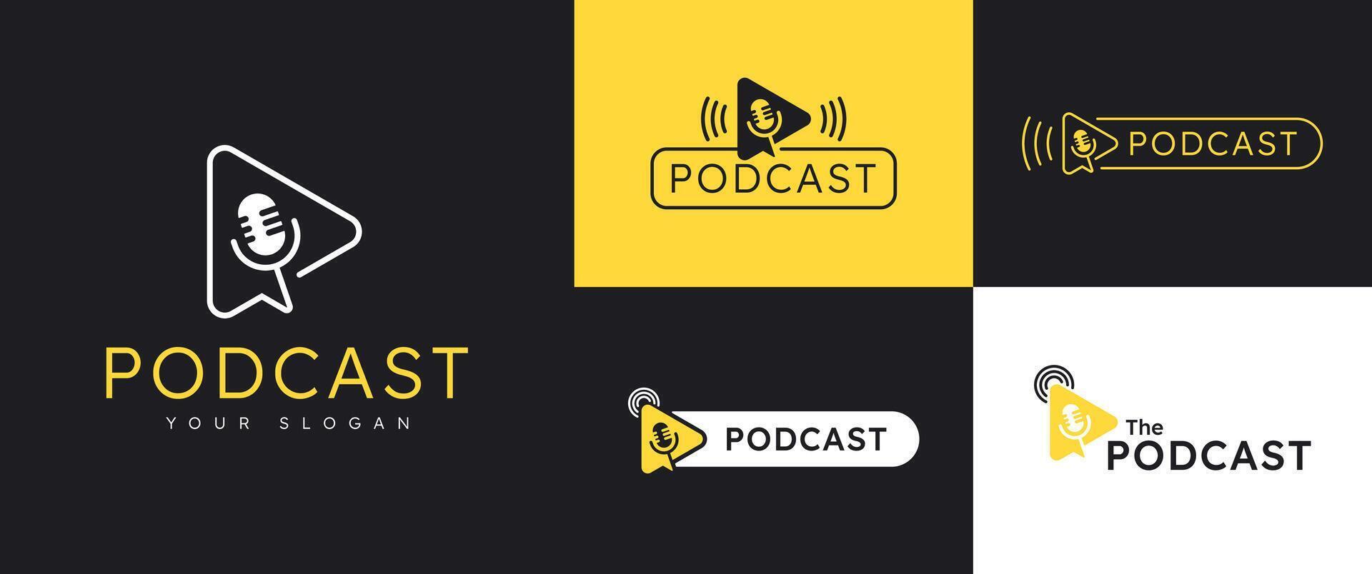 Podcast Triangle jouer bavarder microphone logo vecteur