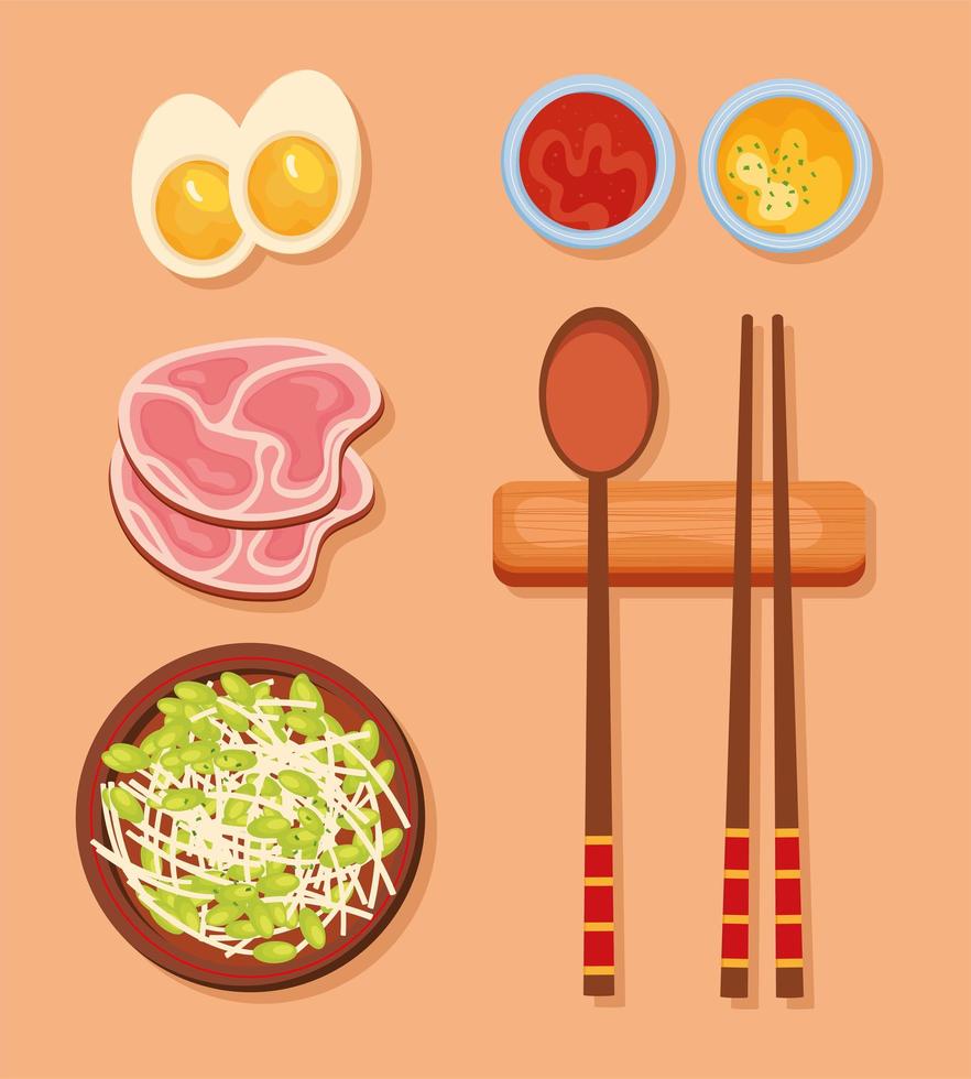six icônes de cuisine coréenne vecteur