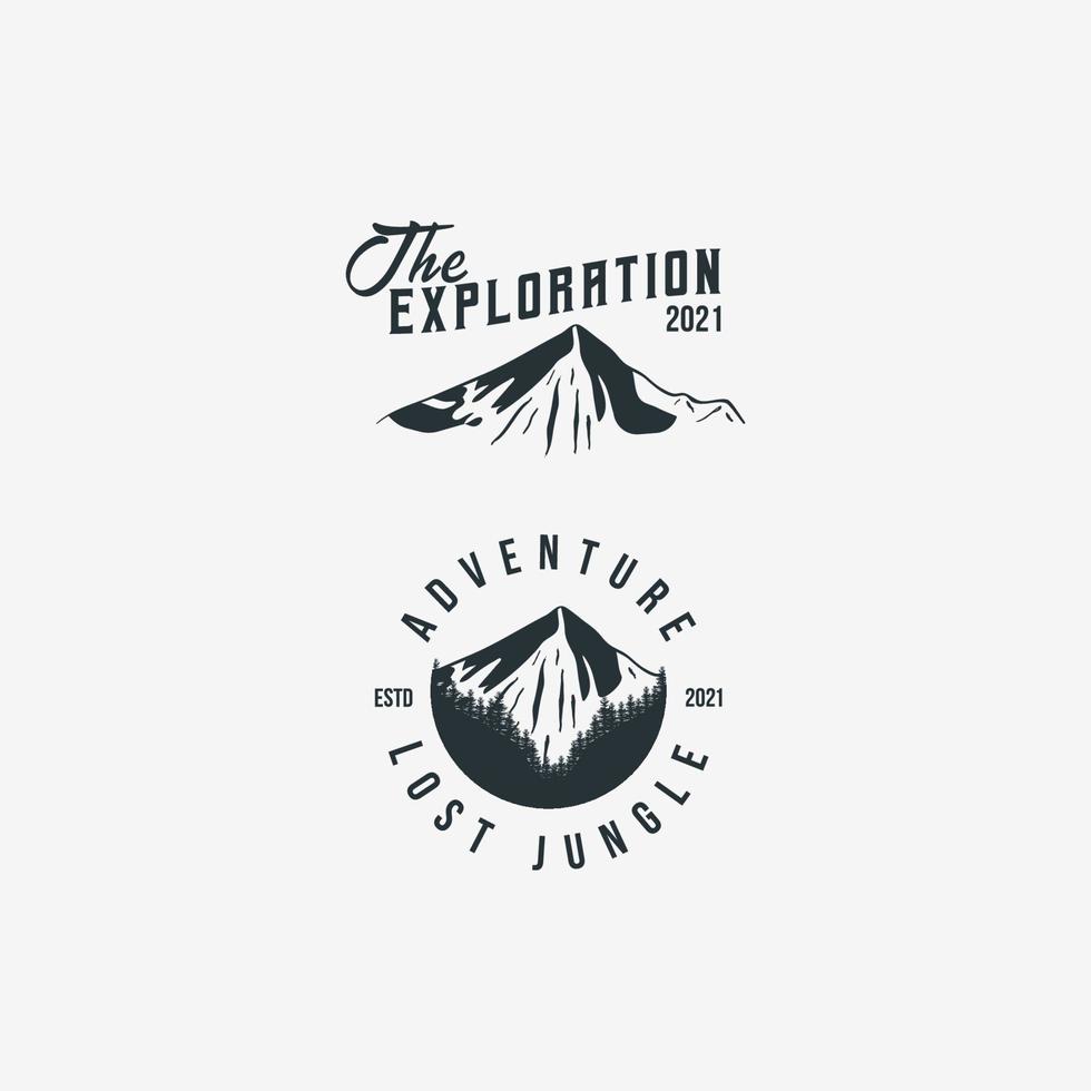 définir l'illustration vectorielle de montagne de logo avec des styles vintage et typographique. modèle de conception de vecteur de montagne logo moderne isolé sur fond blanc