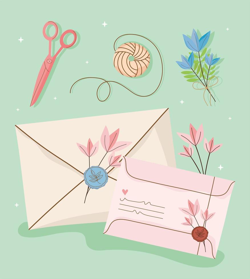 icônes courrier lettres et timbre-poste vecteur