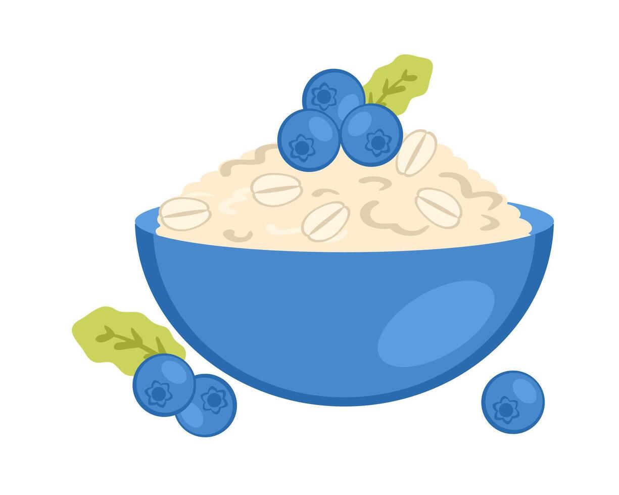 flocons d'avoine bouillie dans bleu bol avec myrtille baies. parfait pour menu, autocollant, affiche. vecteur