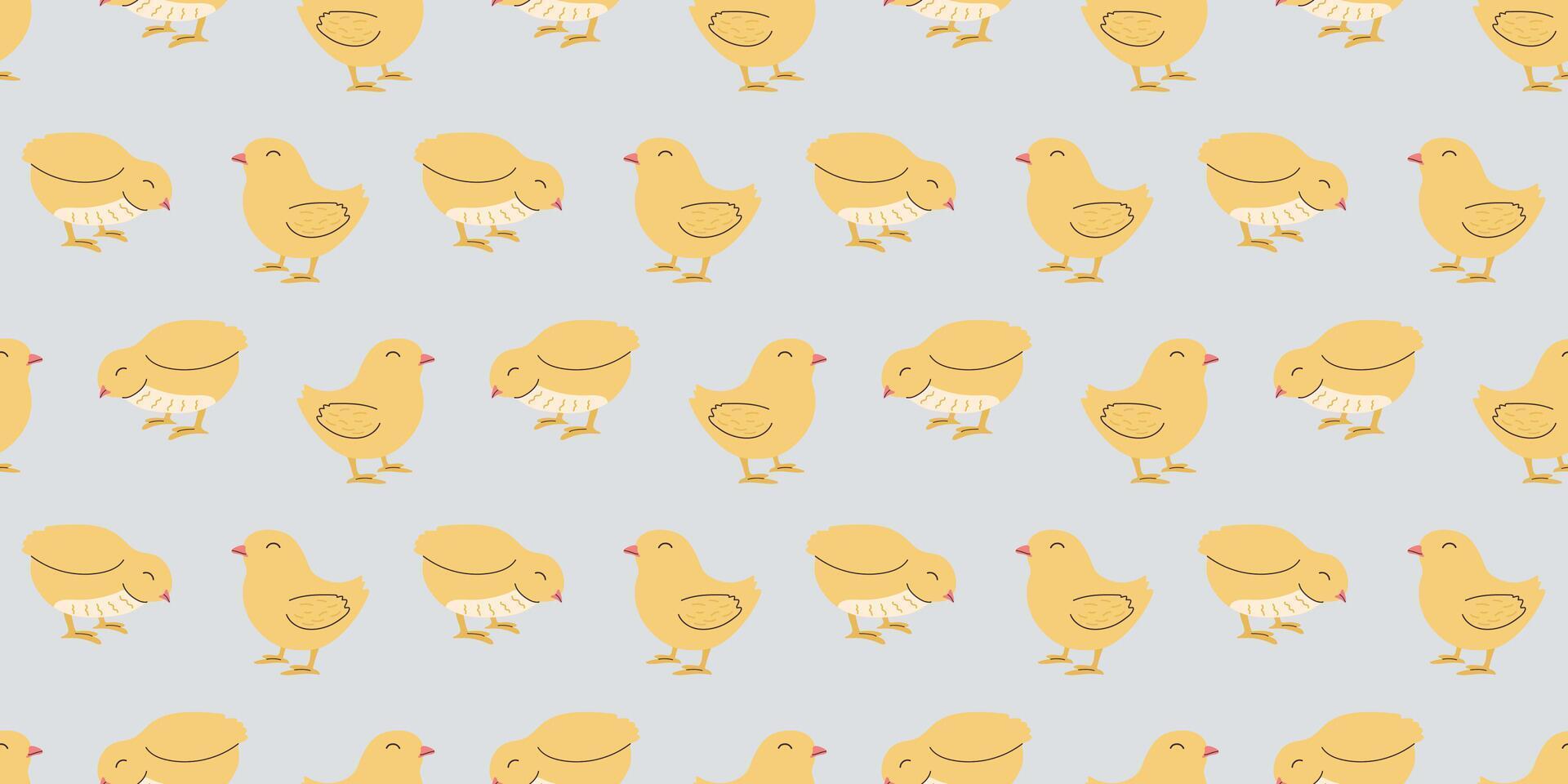 sans couture modèle avec poulets. Pâques conception pour emballage papier et arrière-plans. main tiré illustration de poussin oiseau dans kawaii style vecteur