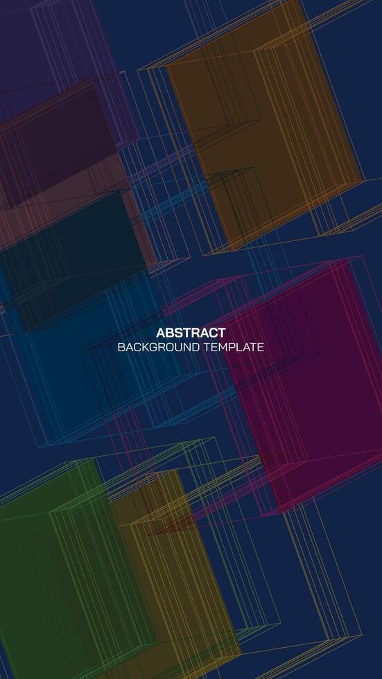 abstrait années 1970 style vif couleurs 3d carré boîte contour sur bleu Contexte verticale forme. vecteur