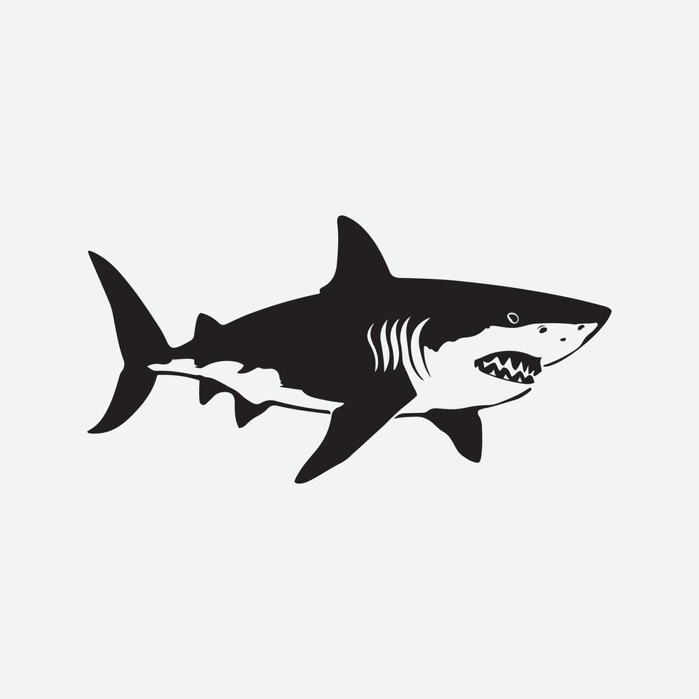 silhouette de un en colère requin vecteur art illustration