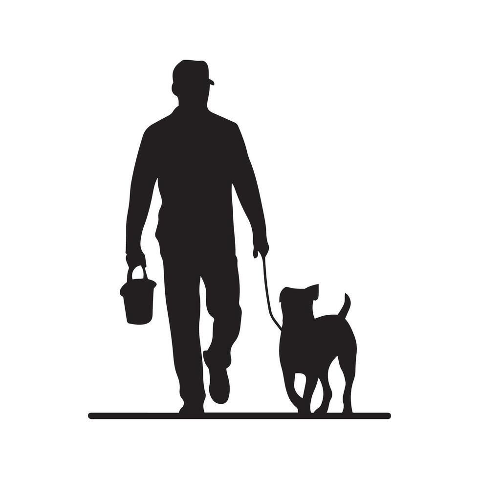 homme en marchant avec chien Extérieur vecteur silhouette