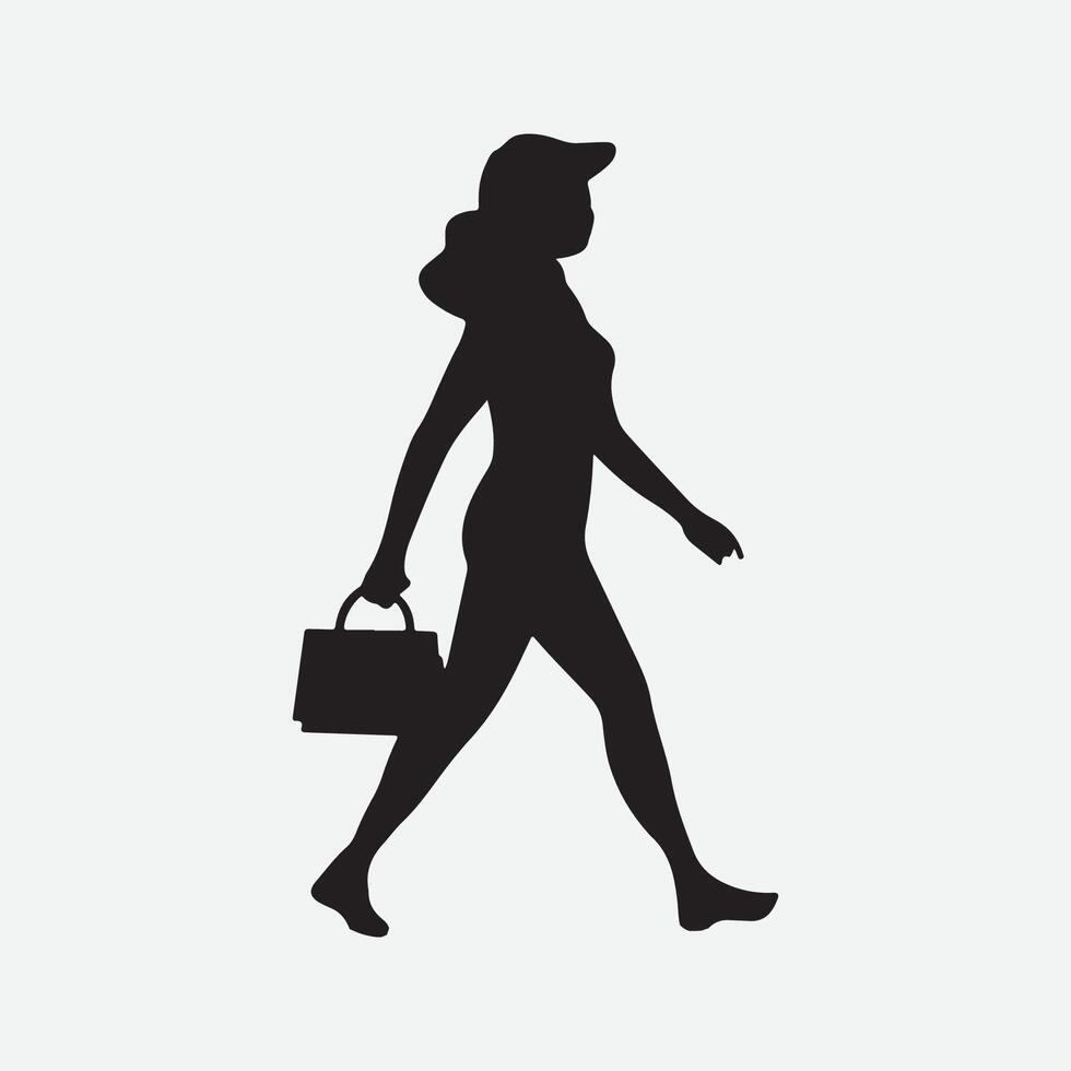 affaires femme en marchant silhouette vecteur art illustration isolé sur blanc Contexte