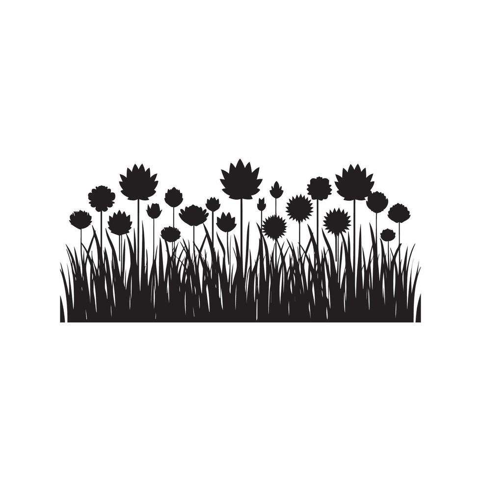 silhouette herbe et fleurs vecteur art illustration