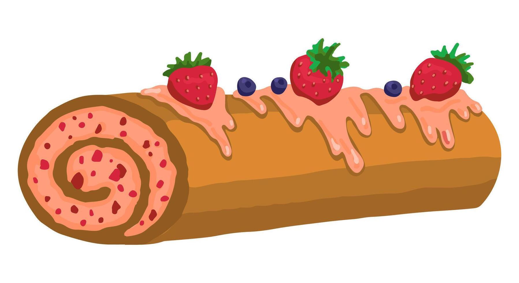 fraise rouleau, Pâtisserie dessert. main tiré vecteur illustration dans plat style. Célibataire griffonnage de sucré aliments. dessin animé clipart isolé sur blanc Contexte.