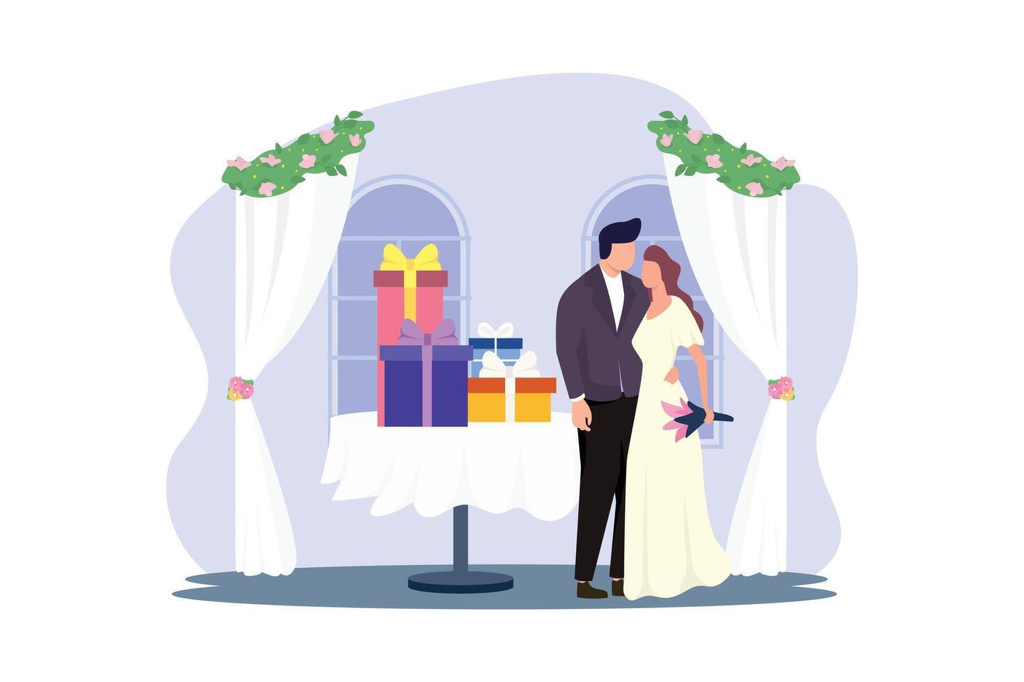 mariage couple plat illustration conception vecteur