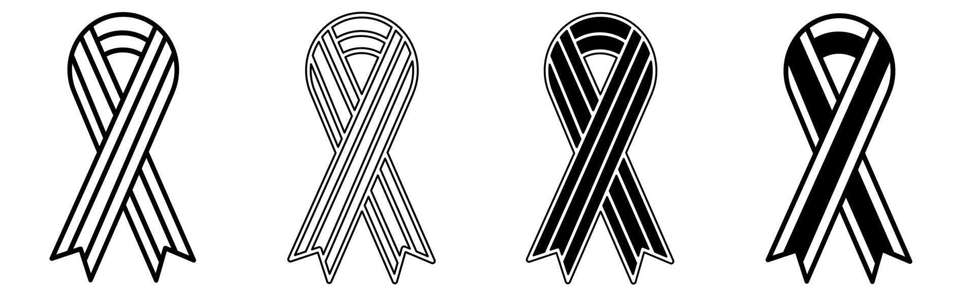 noir et blanc illustration de une ruban. ruban icône collection avec doubler. Stock vecteur illustration.
