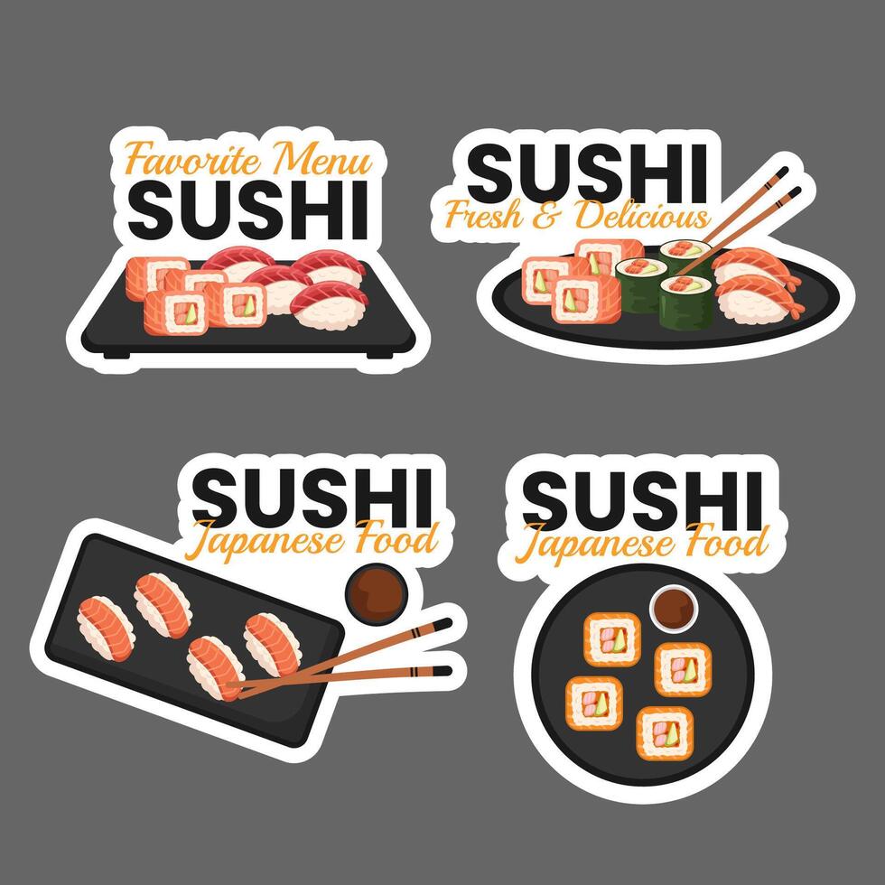 Sushi Japonais nourriture étiquette plat dessin animé main tiré modèles Contexte illustration vecteur