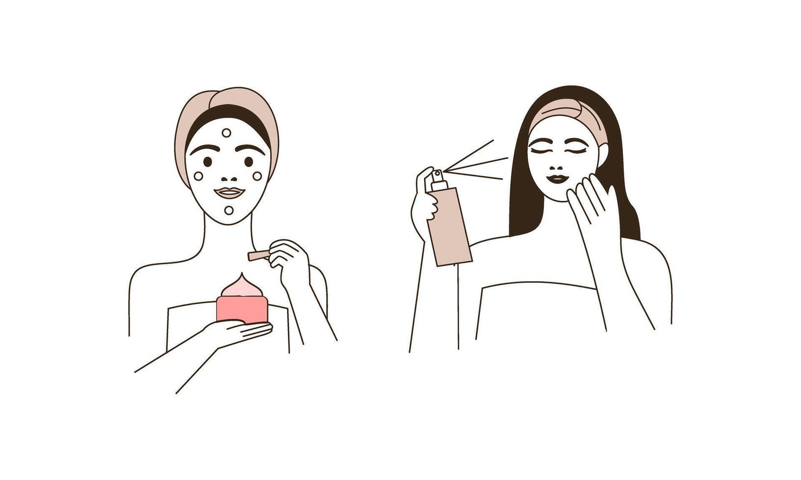 fille se soucie pour visage et corps, produits de beauté instructions vecteur