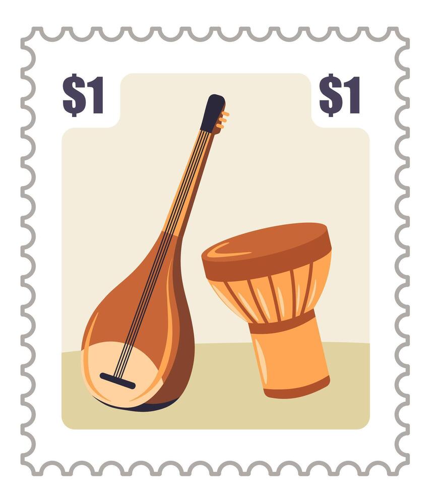 Thaïlande carte postale, marque avec musical instrument vecteur