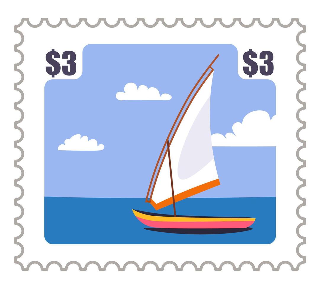 voile régate ou yacht dans tropical mer carte postale vecteur