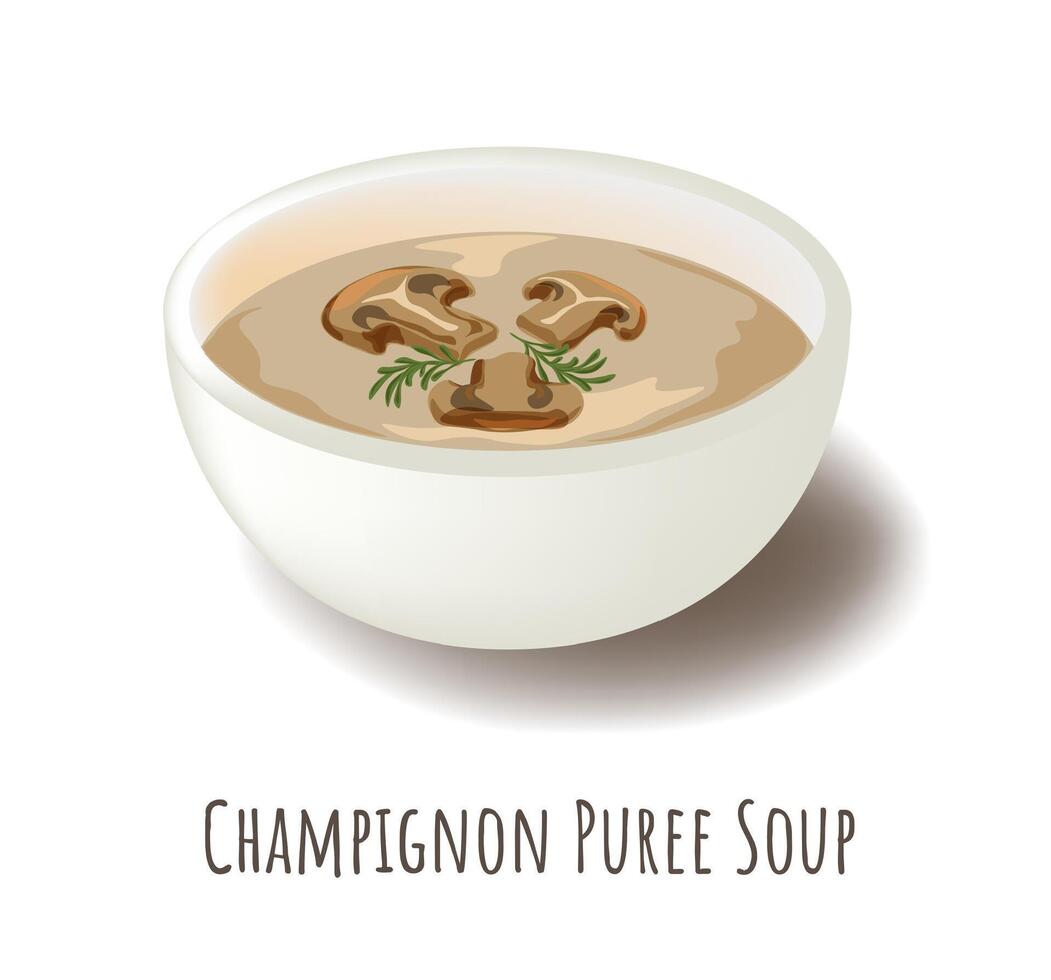 champignon crémeux purée soupe, repas à restaurant vecteur