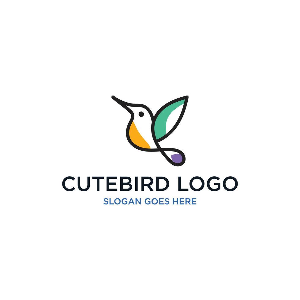 vecteur ligne art de abstrait coloré colibri, colibri mur art conception, minimal oiseau ligne logo icône illustration isolé sur blanc Contexte
