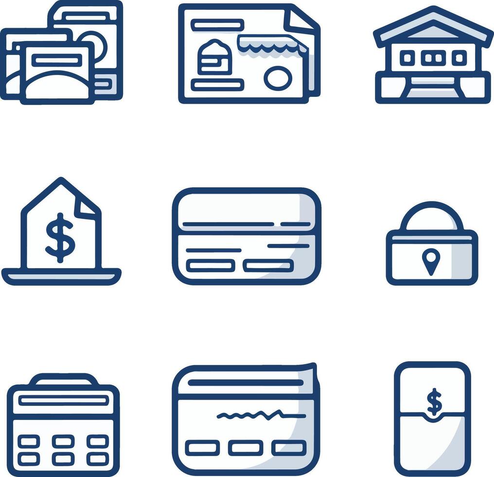 ensemble de ligne Icônes pour la finance et argent. argent icône. finance, paiement, argent, bancaire, espèces, carte icône. vecteur