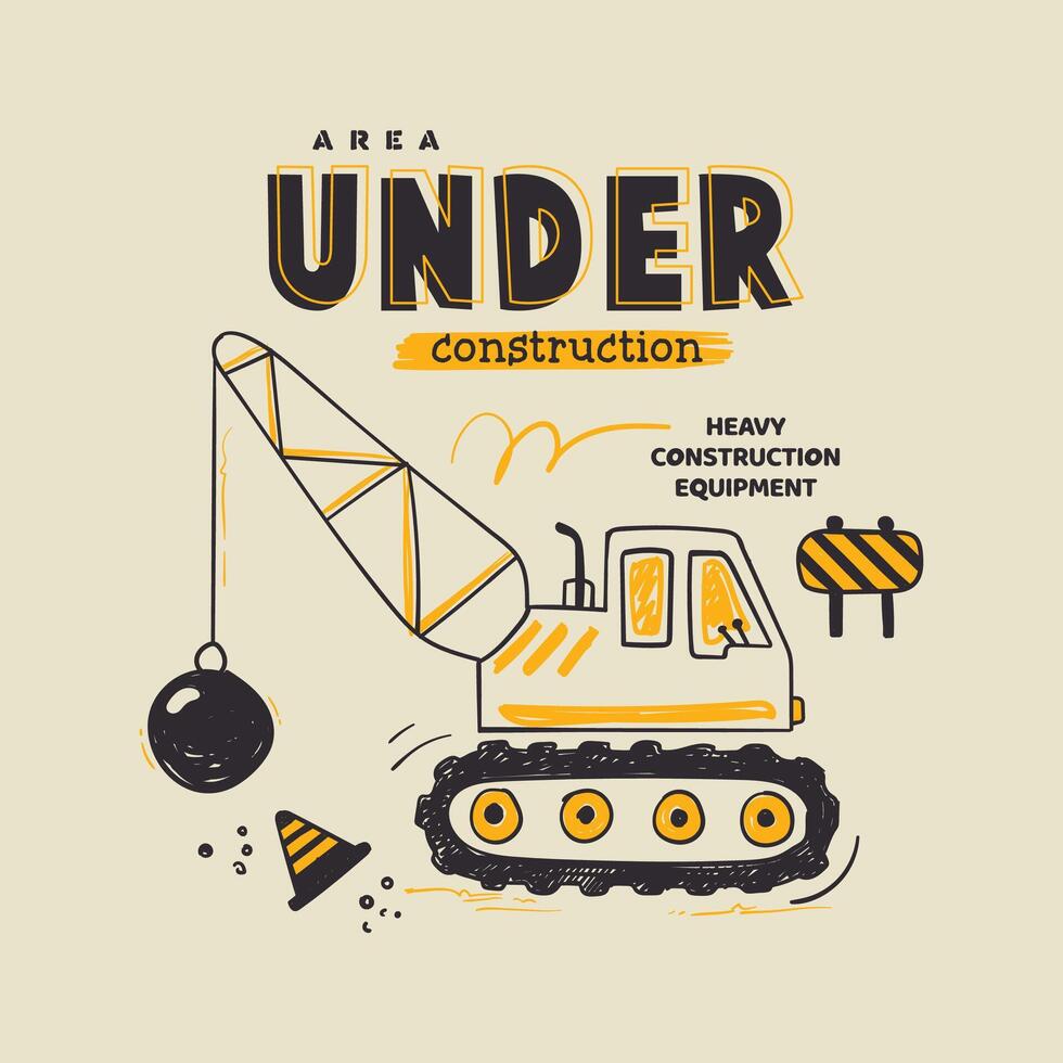 dessin animé de construction équipement avec en dessous de construction signe vecteur