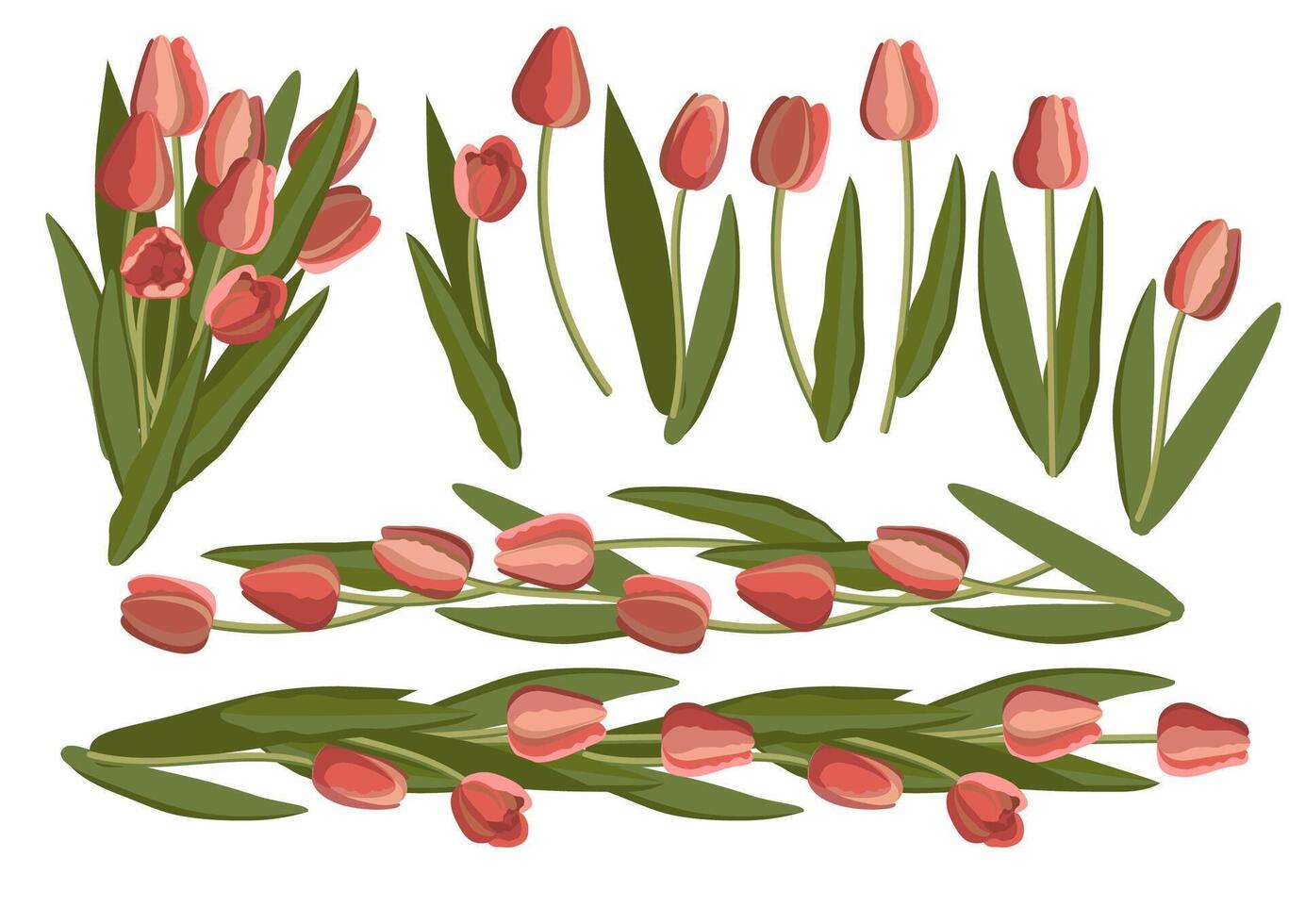 ancien tulipe. ensemble de brillant fleurs et feuilles. vecteur illustration.