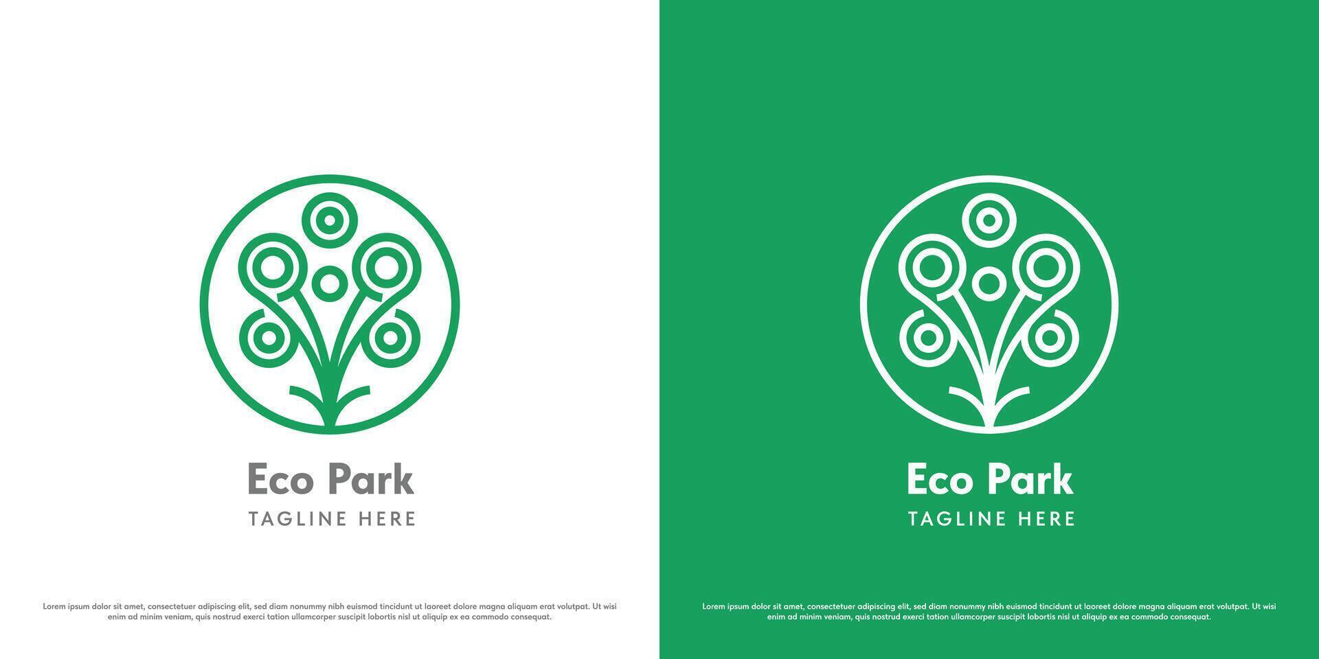 éco parc la nature logo icône conception. abstrait linéaire ligne vert feuille plante arbre feuille à feuilles persistantes feuillage jardin cercle forme. Facile grandir la nature menthe minimal minimaliste moderne symbole conception illustration. vecteur