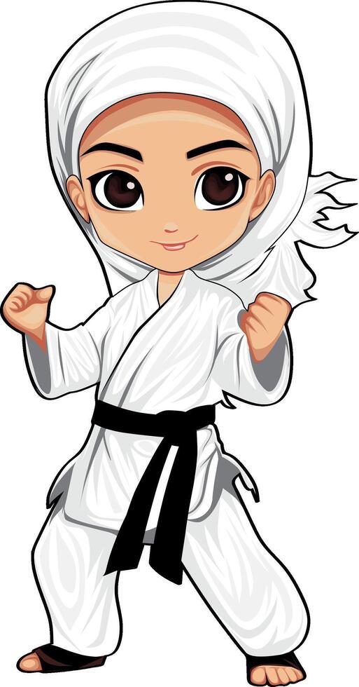 martial les arts karaté musulman fille personnage vecteur