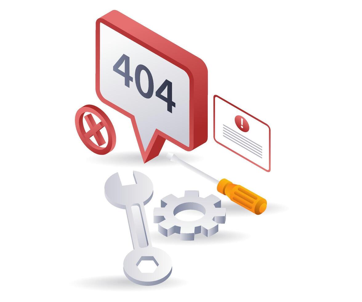 réparation l'Internet avertissement Erreur code 404, plat isométrique 3d illustration vecteur