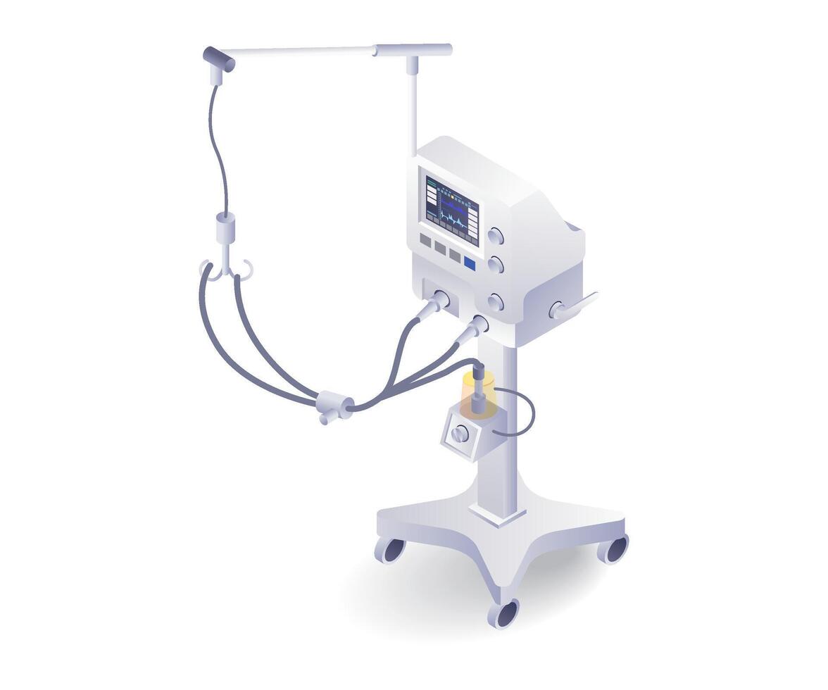 médical équipement respiratoire ventilateurs patient plat isométrique illustration vecteur