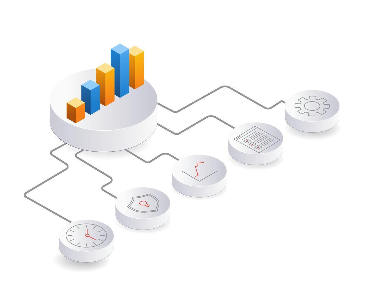 erp affaires gestion, plat isométrique 3d illustration vecteur