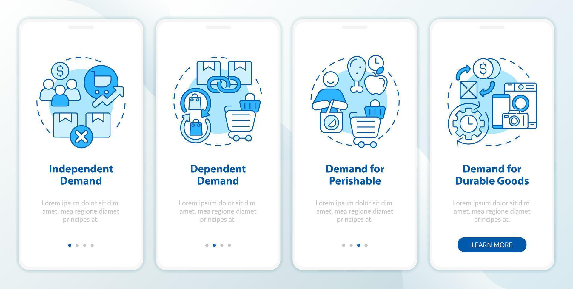 demandes analytique bleu l'intégration mobile app filtrer. demandes type procédure pas à pas 4 pas modifiable graphique instructions avec linéaire concepts. interface utilisateur, ux, gui modèle vecteur