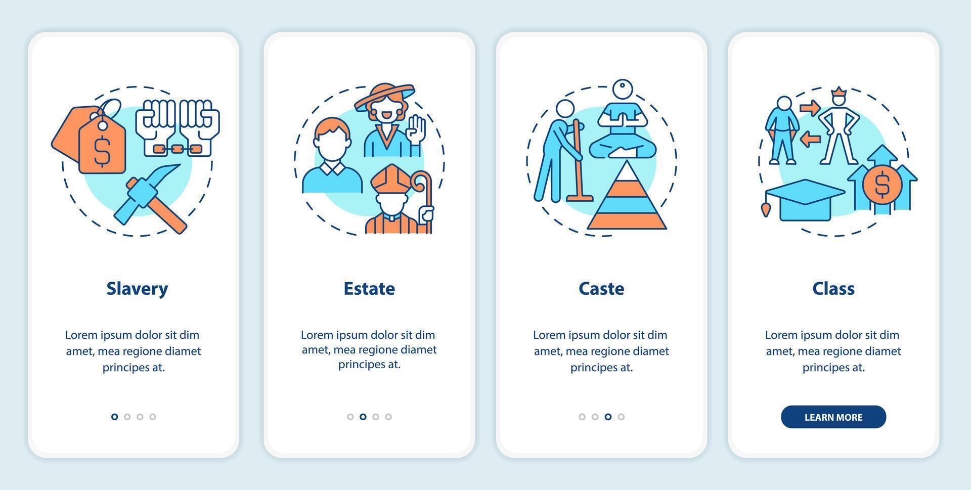 les types de social stratification l'intégration mobile app filtrer. procédure pas à pas 4 pas modifiable graphique instructions avec linéaire concepts. interface utilisateur, ux, gui modèle vecteur