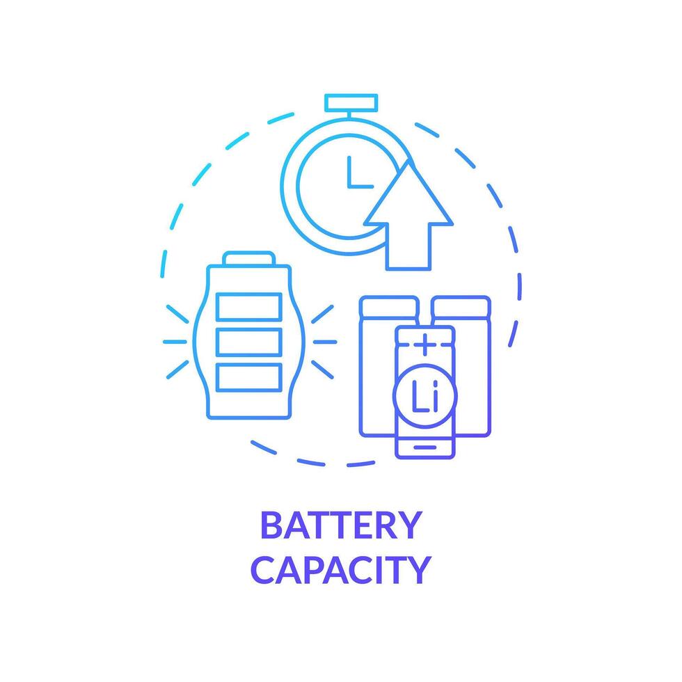 batterie capacité bleu pente concept icône. énergie espace de rangement système. rechargeable accumulateur. rond forme ligne illustration. abstrait idée. graphique conception. facile à utilisation dans brochure, brochure vecteur