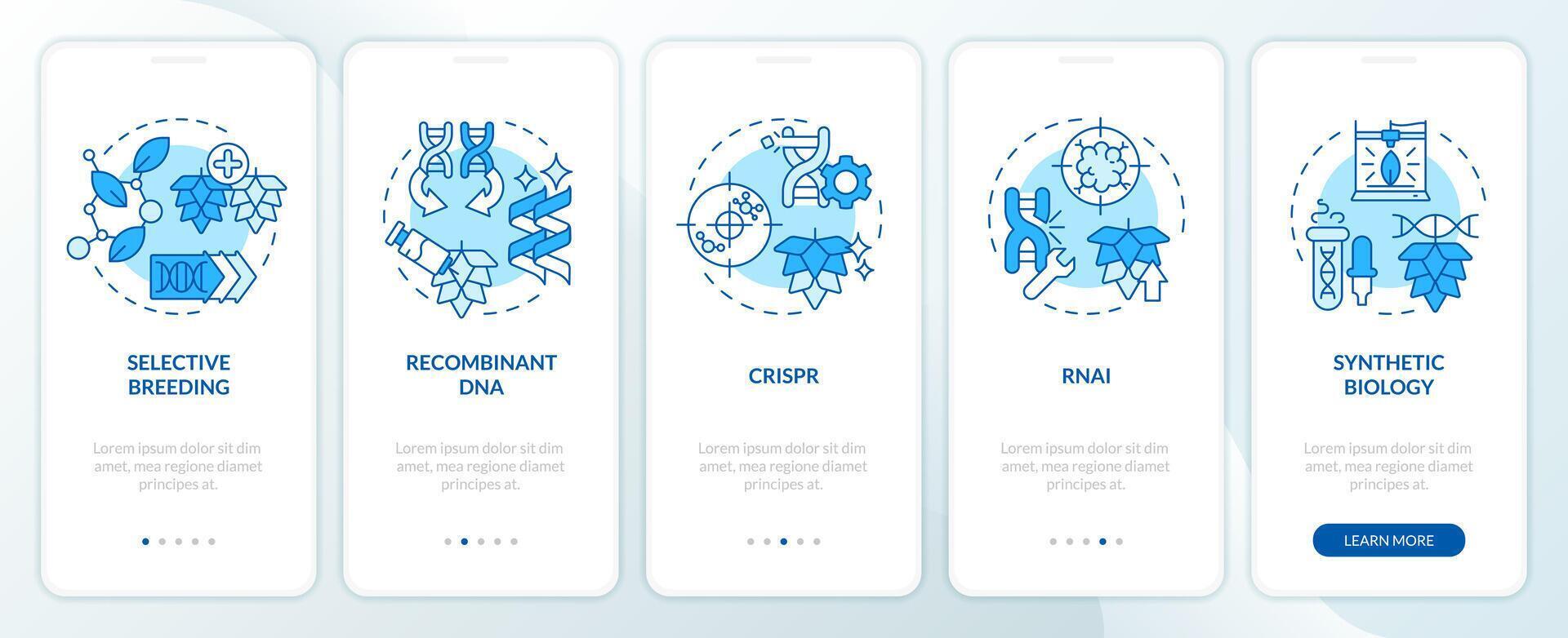 génétique modification les technologies bleu l'intégration mobile app filtrer. procédure pas à pas 5 pas modifiable graphique instructions avec linéaire concepts. interface utilisateur, ux, gui modèle vecteur