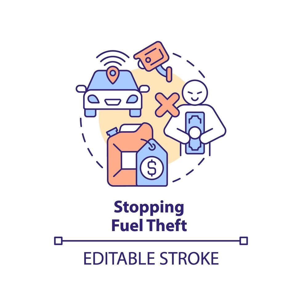 carburant vol arrêt multi Couleur concept icône. véhicule surveillance, financier perte. de l'essence a volé. rond forme ligne illustration. abstrait idée. graphique conception. facile à utilisation dans infographie, présentation vecteur
