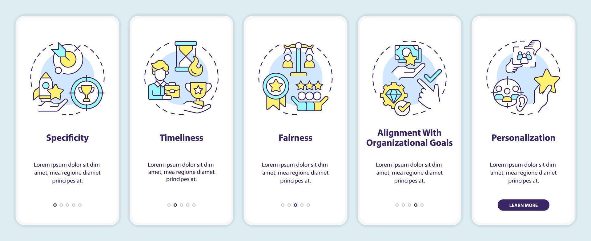 employé reconnaissance Critères l'intégration mobile app filtrer. procédure pas à pas 5 pas modifiable graphique instructions avec linéaire concepts. interface utilisateur, ux, gui modèle vecteur