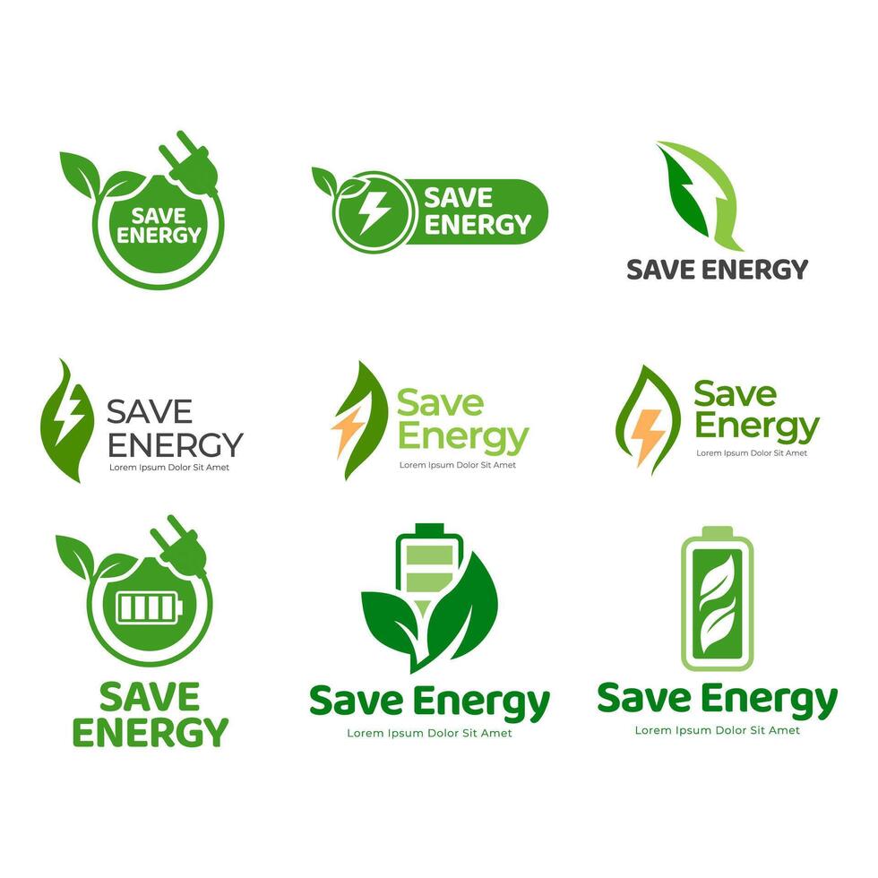 vert écologie icône, logo ensemble. enregistrer vert ou enregistrer énergie logo vecteur collection.
