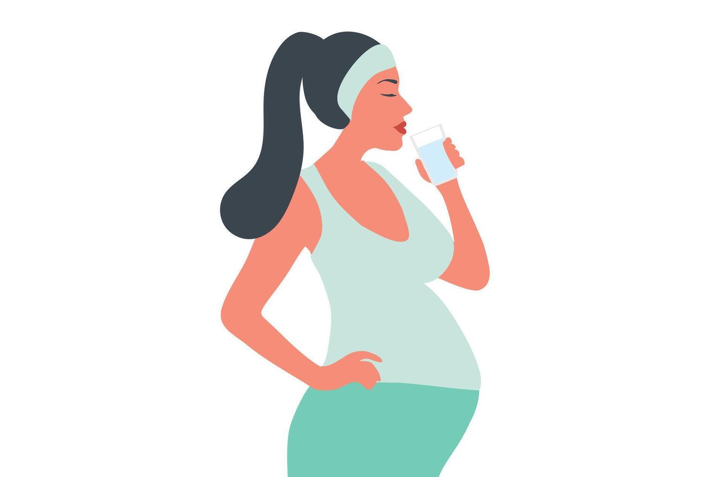 Enceinte femme en buvant l'eau bouteille vecteur illustration. en bonne santé mode de vie mère et mère se soucier concept