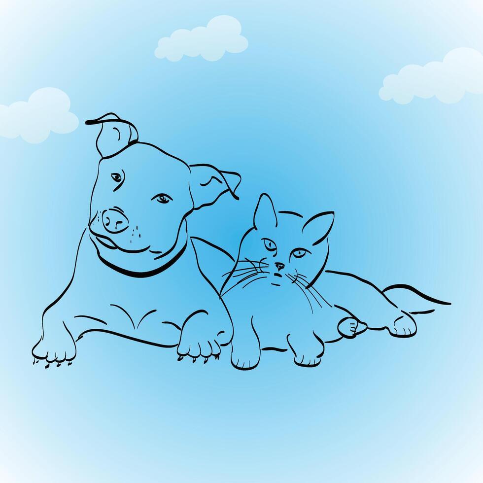 chien et chat ligne art illustration vecteur