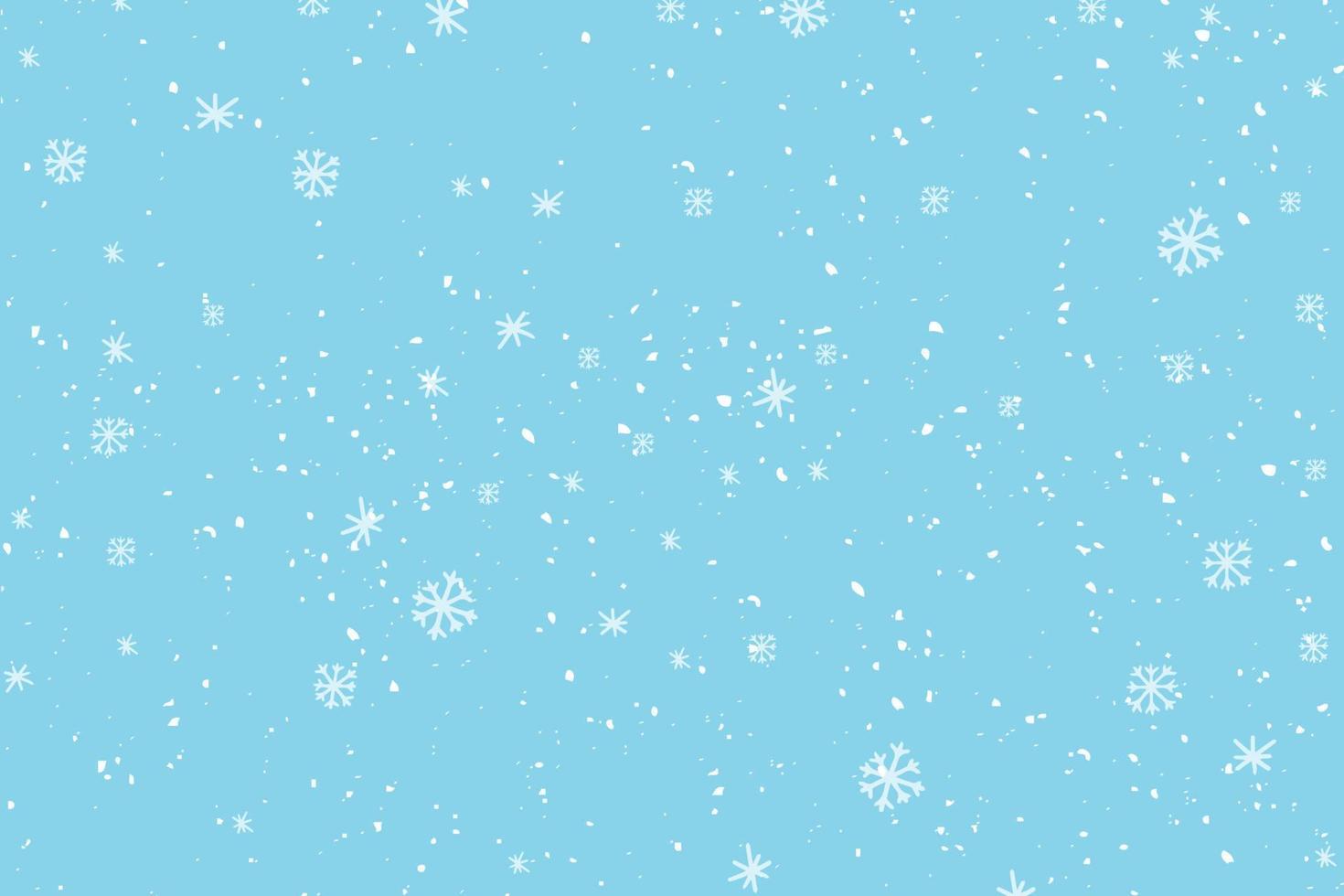 chutes de neige d'hiver et flocons de neige sur fond bleu clair. motif de neige dessiné à la main. fond de ciel d'hiver froid doodle vecteur