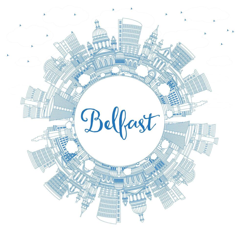contour Belfast nord Irlande ville horizon avec bleu bâtiments et copie espace. Belfast paysage urbain avec Repères. Voyage et tourisme concept avec historique architecture. vecteur