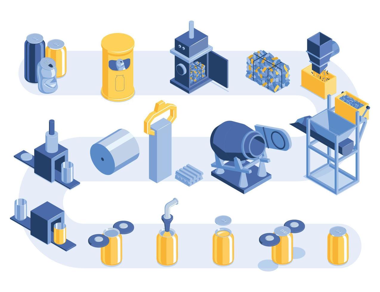 ensemble isométrique de recyclage de canettes vecteur