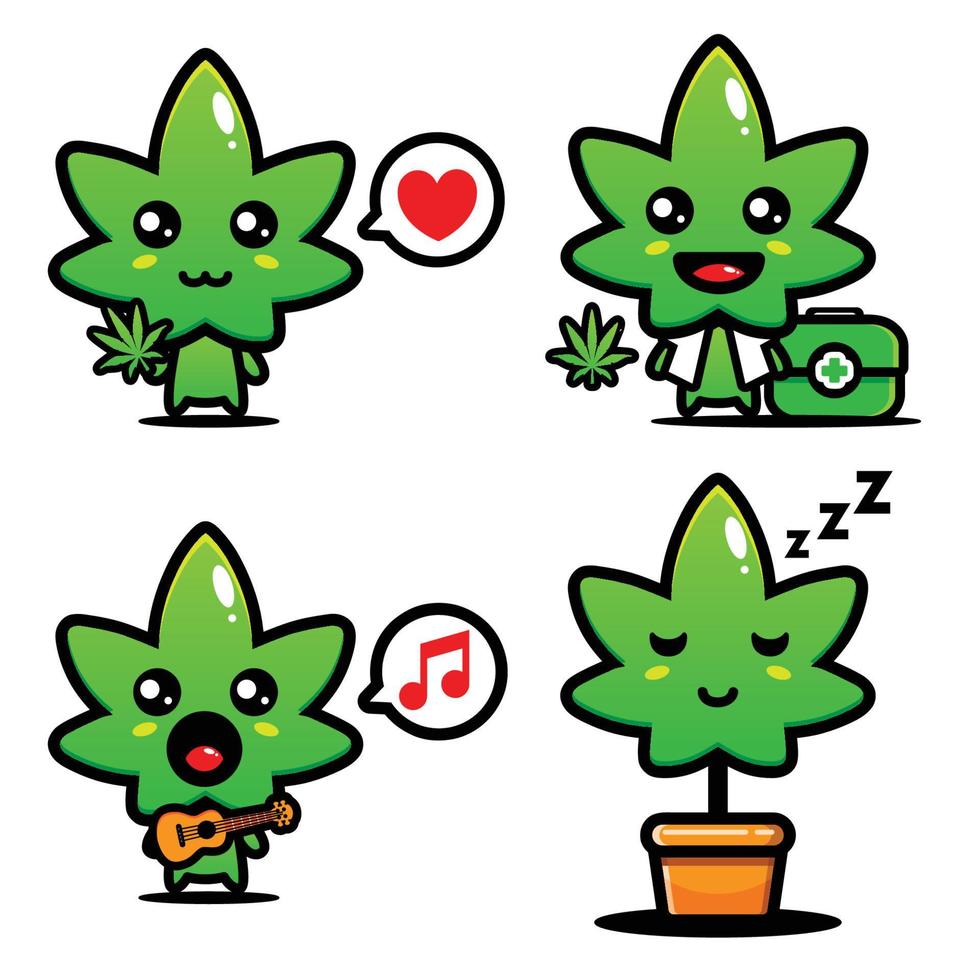 ensemble de dessins vectoriels de cannabis mignons vecteur