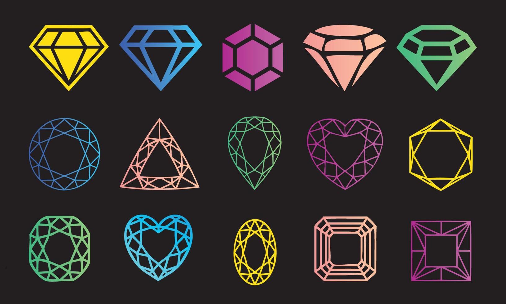 conception de modèle de vecteur de jeu d'icônes de diamant coloré