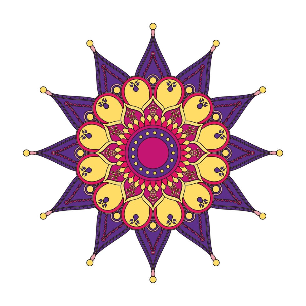 soleil mandala diwali décoration icône isolé vecteur