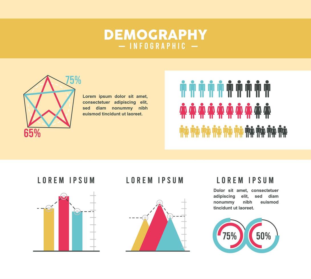 cinq icônes d'infographie démographique vecteur