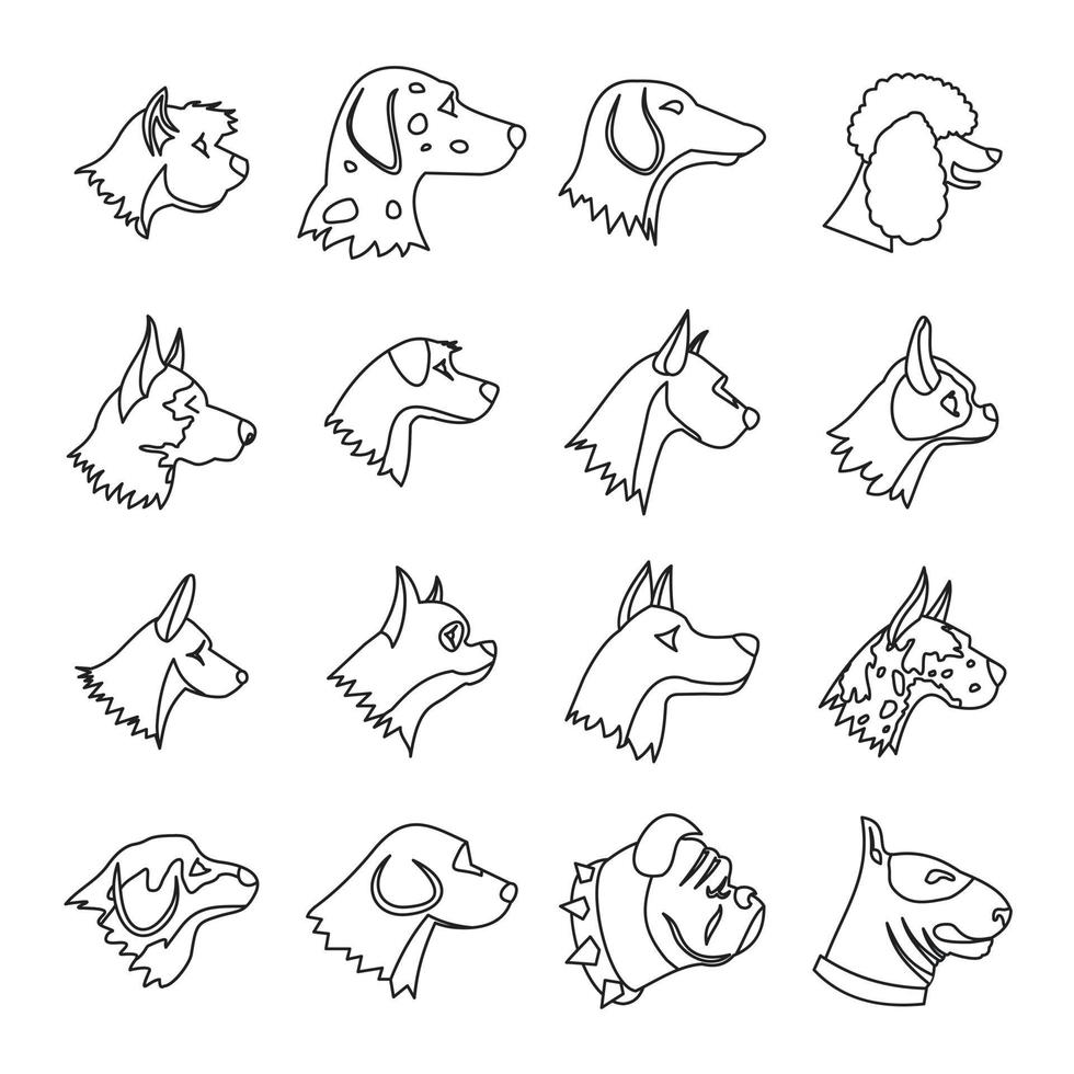jeu d'icônes de chien, style de contour vecteur