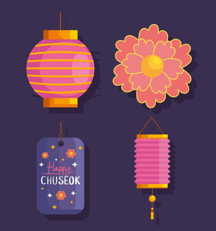 jeu d'icônes de chuseok heureux vecteur