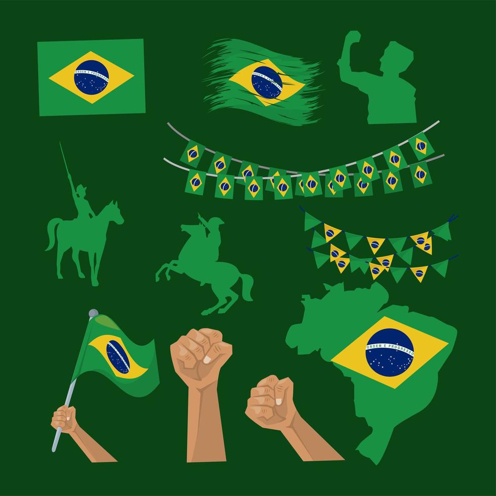 icônes de la fête de l'indépendance du brésil vecteur